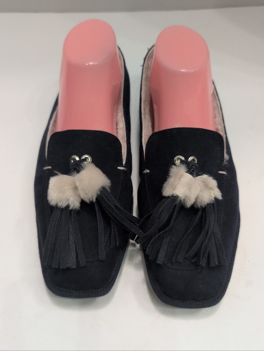 Italeau Women's 39.5/9 Roy Shearling Lining Suede Navy Slippers Handmade Italy